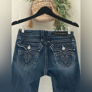 🔥Rock Revival Jeans Flare Boot Cut Size 28 Denim Embroidered Distressed Slim